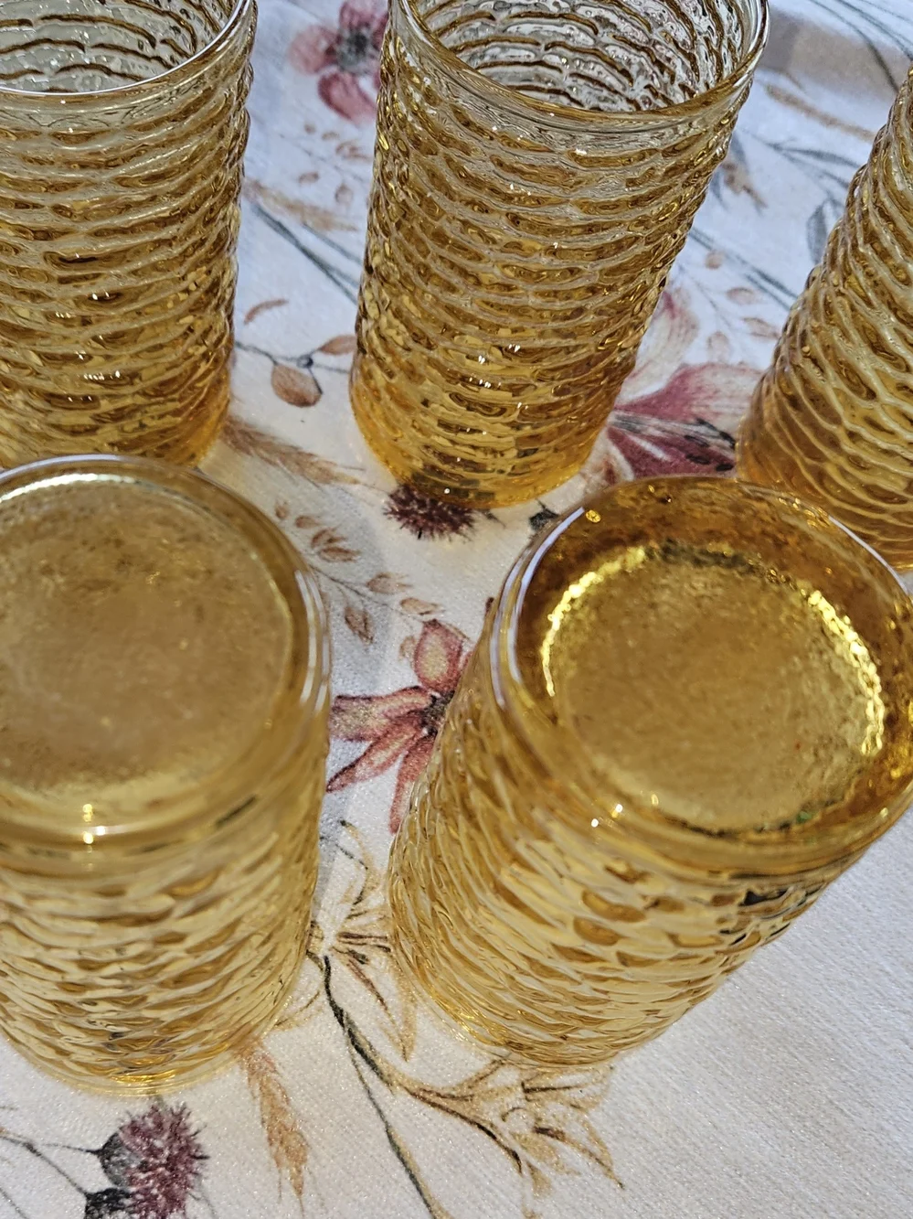 5 Vintage Anchor Hocking Soreno Gold Juice Glasses